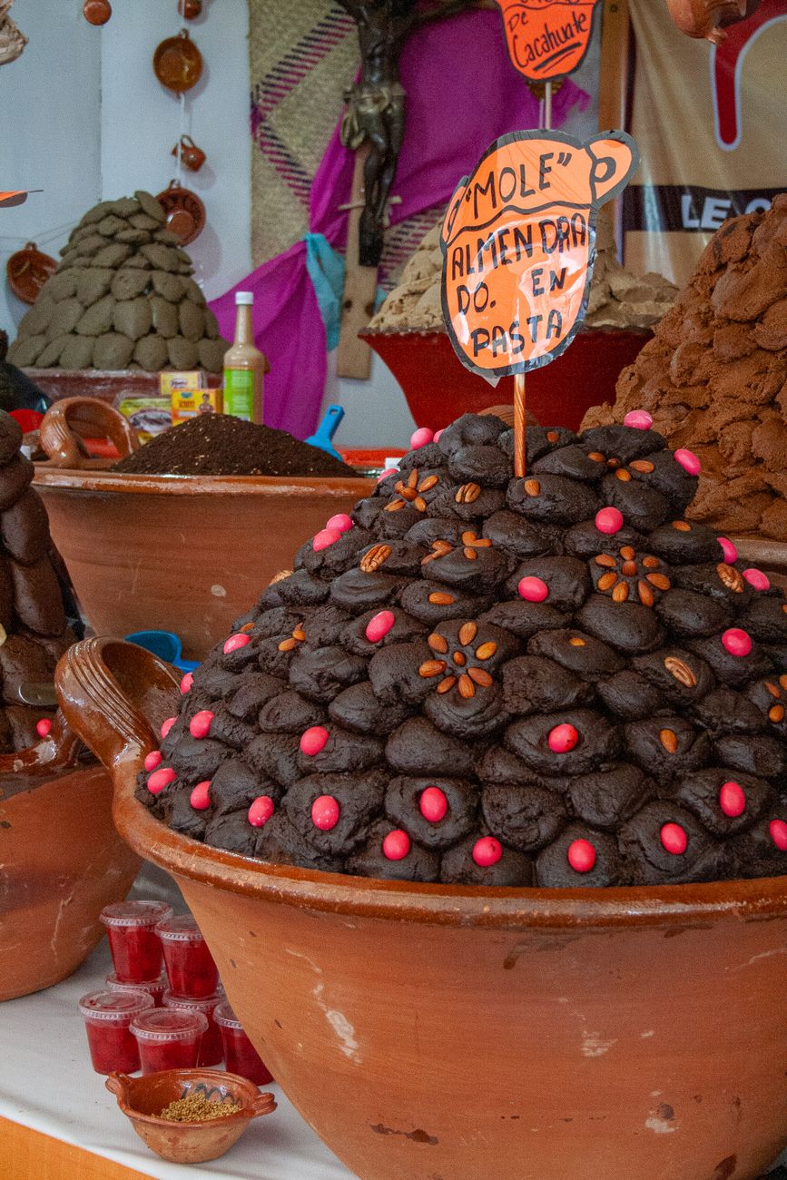 Clay comal and ground spices in Oaxaca